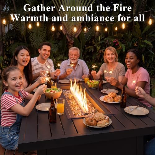 43" Propane Fire Pit Table, 55,000 BTU Outdoor Gas Fire Table with Lid, Waterproof Cover & Fire Glass Beads, alternate view 2