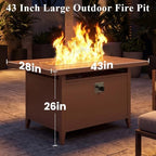43" Propane Fire Pit Table, 55,000 BTU Outdoor Gas Fire Table with Lid, Waterproof Cover & Fire Glass Beads, alternate view 3
