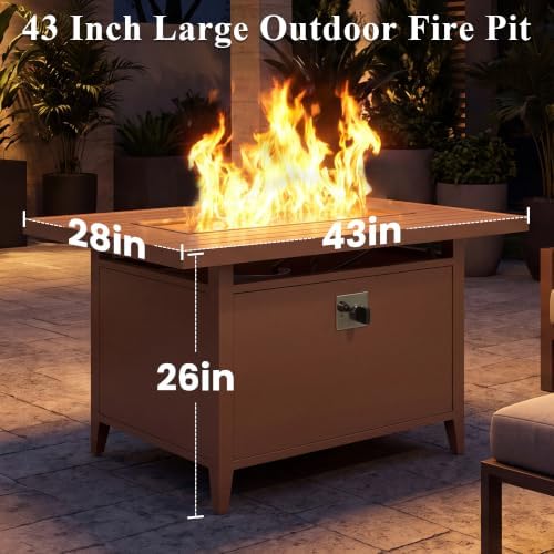 43" Propane Fire Pit Table, 55,000 BTU Outdoor Gas Fire Table with Lid, Waterproof Cover & Fire Glass Beads, alternate view 3