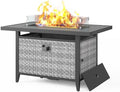 43" Propane Fire Pit Table with Tempered Glass Wind Guard in Gray