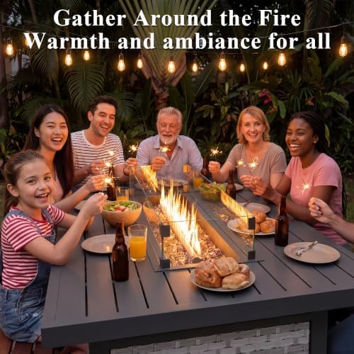 43" Propane Fire Pit Table with Tempered Glass Wind Guard in Gray, alternate view 2