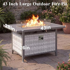 43" Propane Fire Pit Table with Tempered Glass Wind Guard in Gray, alternate view 3