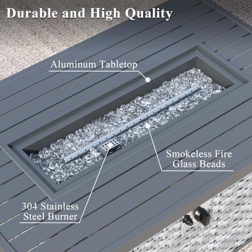 43" Propane Fire Pit Table with Tempered Glass Wind Guard in Gray, alternate view 5