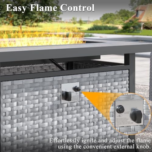 43" Propane Fire Pit Table with Tempered Glass Wind Guard in Gray, alternate view 6