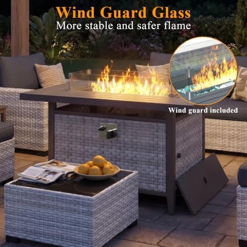 43" Propane Fire Pit Table with Tempered Glass Wind Guard in Gray, alternate view 7