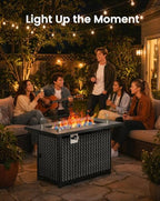 43" Propane Fire Table, with Ceramic Top, Wind Guard, Lid, Glass Rock, alternate view 2