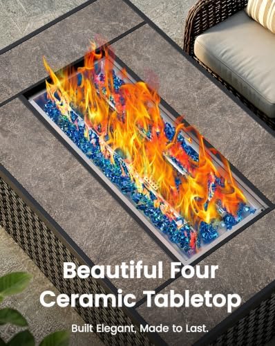 43" Propane Fire Table, with Ceramic Top, Wind Guard, Lid, Glass Rock, alternate view 3