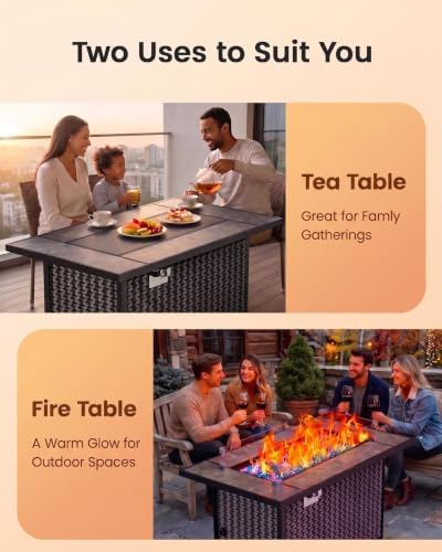 43" Propane Fire Table, with Ceramic Top, Wind Guard, Lid, Glass Rock, alternate view 5