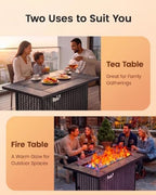 43" Propane Fire Table, with Ceramic Top, Wind Guard, Lid, Glass Rock, alternate view 5