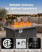 43" Propane Fire Table, with Ceramic Top, Wind Guard, Lid, Glass Rock, alternate view 6