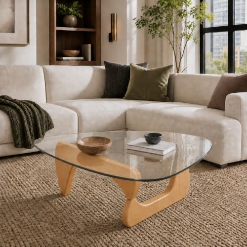 44.88-Inch Mid-Century Modern Triangle Glass Coffee Table