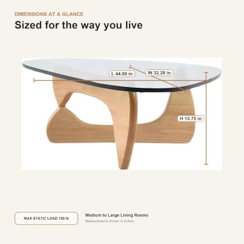 44.88-Inch Mid-Century Modern Triangle Glass Coffee Table, alternate view 2