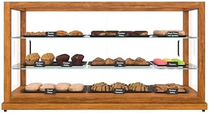 44 in. Horizontal Light Wood Countertop Dry Bakery Display Case, Large Bread, Pastry and Dessert Display with