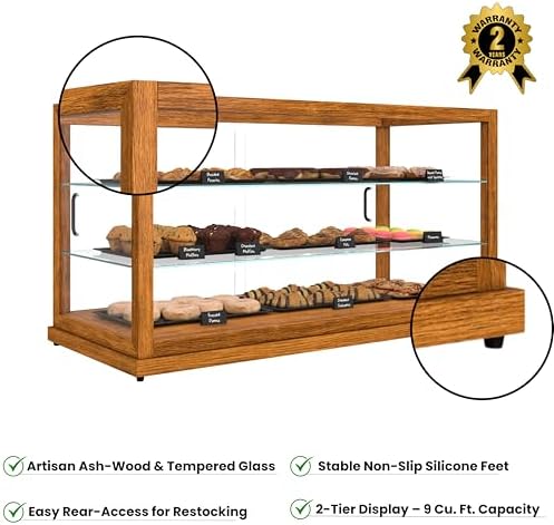 44 in. Horizontal Light Wood Countertop Dry Bakery Display Case, Large Bread, Pastry and Dessert Display with, alternate view