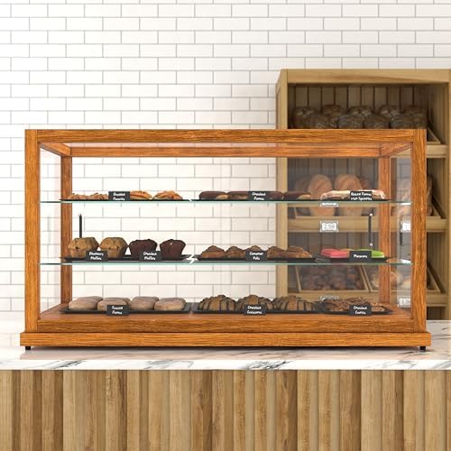 44 in. Horizontal Light Wood Countertop Dry Bakery Display Case, Large Bread, Pastry and Dessert Display with, alternate view
