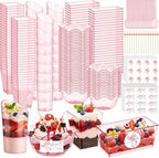 446 Pcs Mini Dessert Cups with Spoons 3, 5, 6 oz Plastic Ice Cream Bowls with Picks, Thank You Stickers Dessert