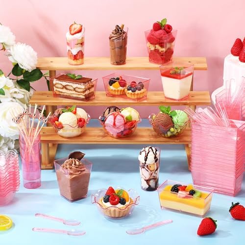446 Pcs Mini Dessert Cups with Spoons 3, 5, 6 oz Plastic Ice Cream Bowls with Picks, Thank You Stickers Dessert, alternate