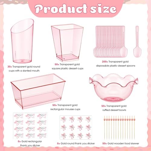 446 Pcs Mini Dessert Cups with Spoons 3, 5, 6 oz Plastic Ice Cream Bowls with Picks, Thank You Stickers Dessert, alternate