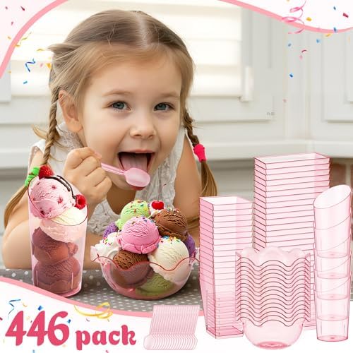 446 Pcs Mini Dessert Cups with Spoons 3, 5, 6 oz Plastic Ice Cream Bowls with Picks, Thank You Stickers Dessert, alternate