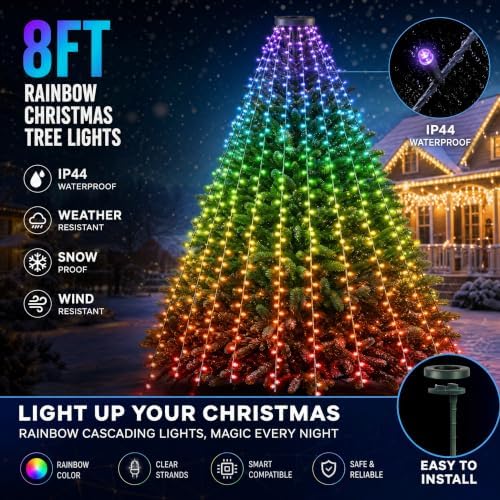 448 LED Smart Color Changing Waterfall Christmas Tree Lights, alternate view 2
