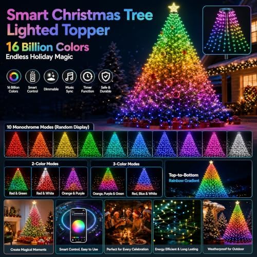 448 LED Smart Color Changing Waterfall Christmas Tree Lights, alternate view 3