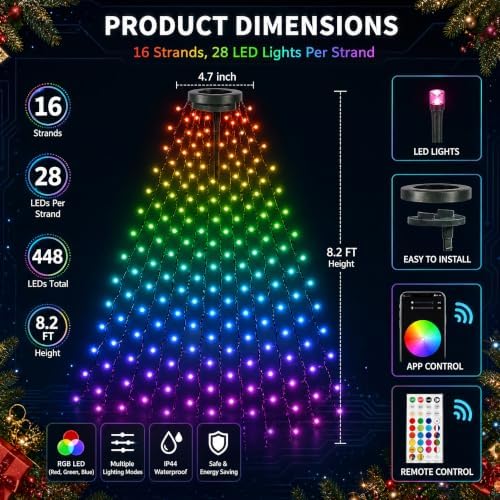 448 LED Smart Color Changing Waterfall Christmas Tree Lights, alternate view 4
