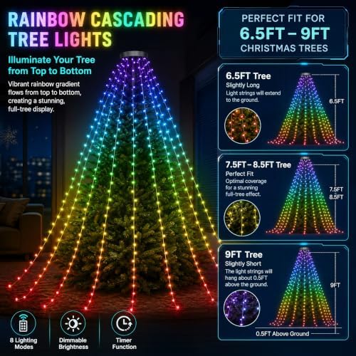 448 LED Smart Color Changing Waterfall Christmas Tree Lights, alternate view 5