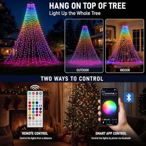448 LED Smart Color Changing Waterfall Christmas Tree Lights, alternate view 6