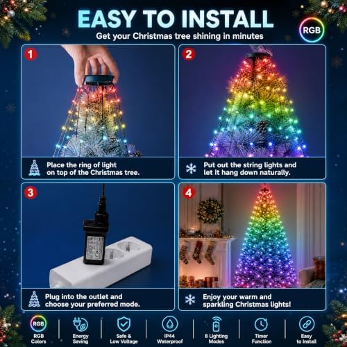 448 LED Smart Color Changing Waterfall Christmas Tree Lights, alternate view 7