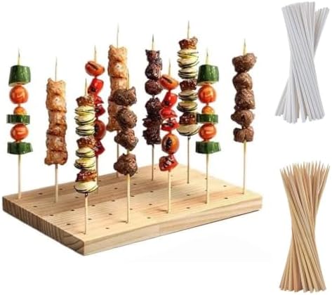 45 Holes Wooden Skewer Stand, Holder for Fruit Kabobs Lollipops Party Use in Natural Wood