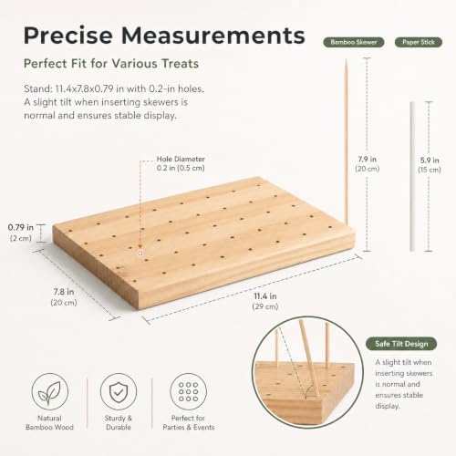 45 Holes Wooden Skewer Stand, Holder for Fruit Kabobs Lollipops Party Use in Natural Wood, alternate view 2