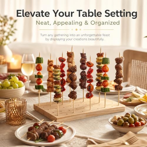 45 Holes Wooden Skewer Stand, Holder for Fruit Kabobs Lollipops Party Use in Natural Wood, alternate view 3