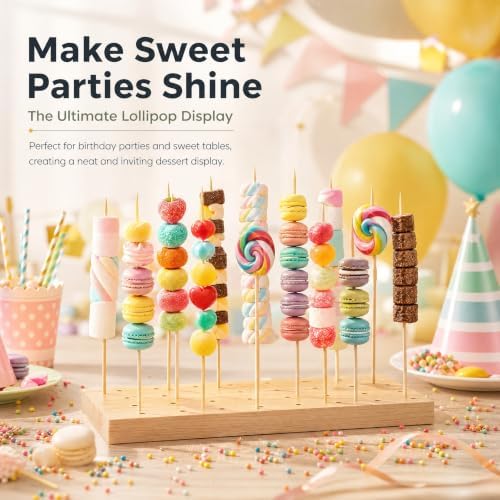 45 Holes Wooden Skewer Stand, Holder for Fruit Kabobs Lollipops Party Use in Natural Wood, alternate view 5
