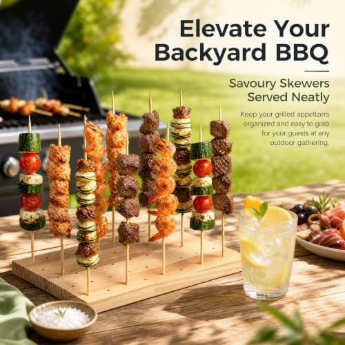45 Holes Wooden Skewer Stand, Holder for Fruit Kabobs Lollipops Party Use in Natural Wood, alternate view 6