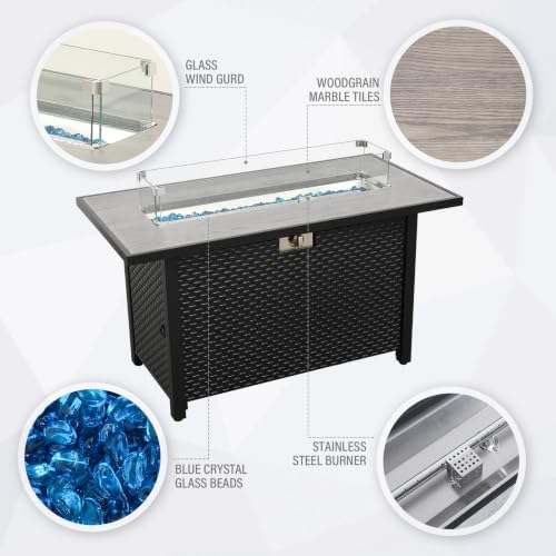 45 Inch Fire Table for Outside 60000 BTU Steel Gas Fire Pit Outdoor Fire Pit Table with Woodgrain Tile-Effect, alternate view
