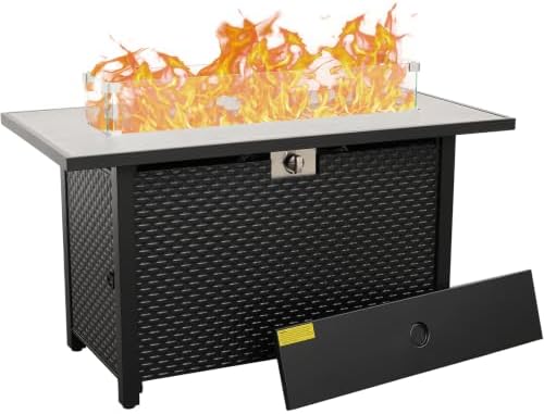 45 Inch Fire Table for Outside 60000 BTU Steel Gas Fire Pit Outdoor Fire Pit Table with Woodgrain Tile-Effect, alternate view