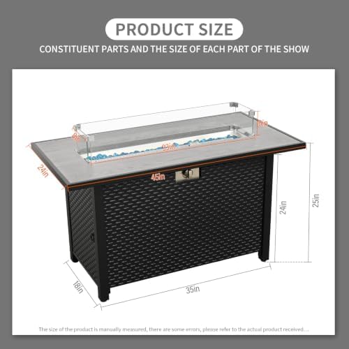 45 Inch Fire Table for Outside 60000 BTU Steel Gas Fire Pit Outdoor Fire Pit Table with Woodgrain Tile-Effect, alternate view