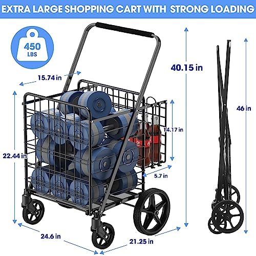 450lbs Capacity Shopping Cart, Upgrade Huge Grocery Cart on Wheels, alternate view 3