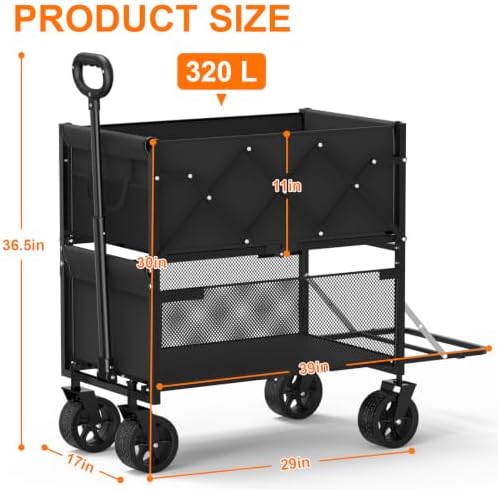 450LBS Wagons Carts Foldable,320L Beach Cart with All Terrain Wheels, alternate view 3