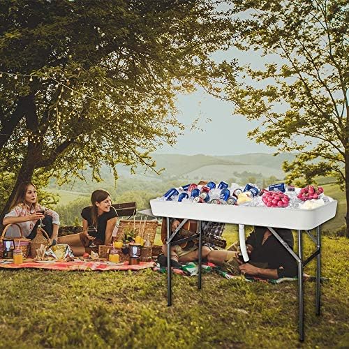 46" Extra Large Party Ice Cooler Folding Table, Portable Tailgate Camp Fishing Cleaning, Plastic with Matching, alternate