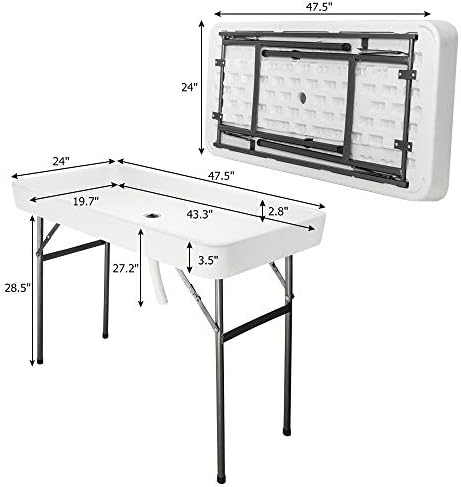 46" Extra Large Party Ice Cooler Folding Table, Portable Tailgate Camp Fishing Cleaning, Plastic with Matching, alternate