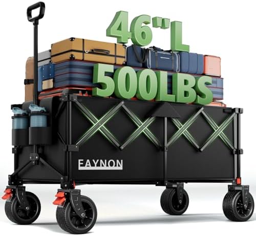 46" L Collapsible Foldable Extended Wagon, 500LB Weight Capacity with 280L Heavy Duty Folding Cart, Utility