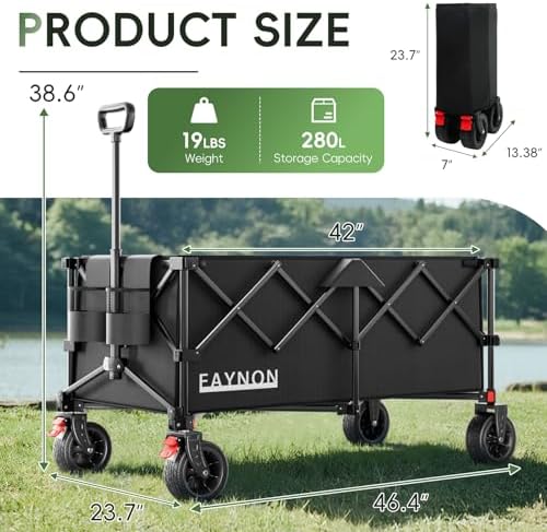 46" L Collapsible Foldable Extended Wagon, 500LB Weight Capacity with 280L Heavy Duty Folding Cart, Utility, alternate view 2