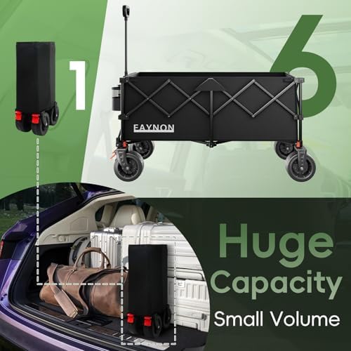 46" L Collapsible Foldable Extended Wagon, 500LB Weight Capacity with 280L Heavy Duty Folding Cart, Utility, alternate view 4