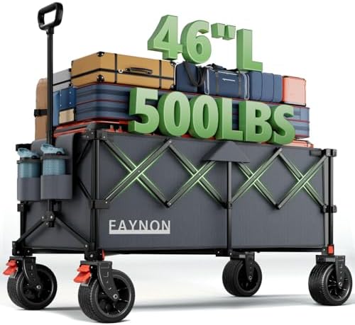46" L Collapsible Foldable Extended Wagon, 500LB Weight Capacity with 280L Heavy Duty Folding Cart, Utility