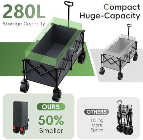 46" L Collapsible Foldable Extended Wagon, 500LB Weight Capacity with 280L Heavy Duty Folding Cart, Utility, alternate view 4