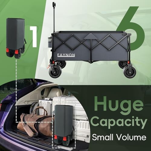 46" L Collapsible Foldable Extended Wagon, 500LB Weight Capacity with 280L Heavy Duty Folding Cart, Utility, alternate view 5