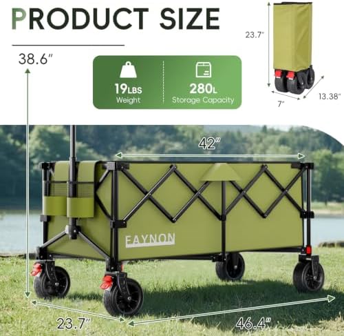 46" L Collapsible Foldable Extended Wagon, 500LB Weight Capacity with 280L Heavy Duty Folding Cart, Utility, alternate view 3