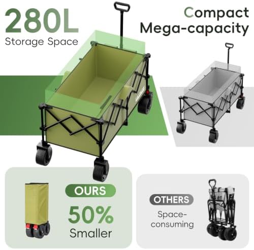 46" L Collapsible Foldable Extended Wagon, 500LB Weight Capacity with 280L Heavy Duty Folding Cart, Utility, alternate view 4