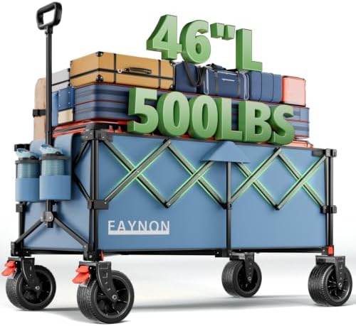 46" L Collapsible Foldable Extended Wagon, 500LB Weight Capacity with 280L Heavy Duty Folding Cart, Utility